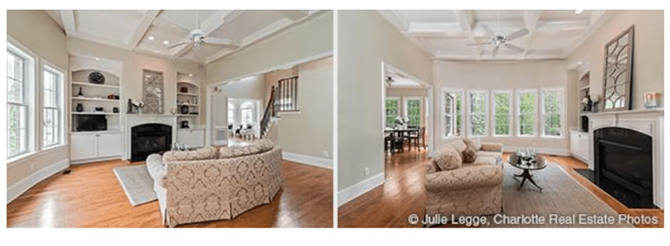 Novamente duas fotos de certo e errado mostrando a diferença em uma sala de acordo com o local que se tira a foto. 
